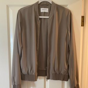 Aritzia taupe grey silk bomber jacket size M